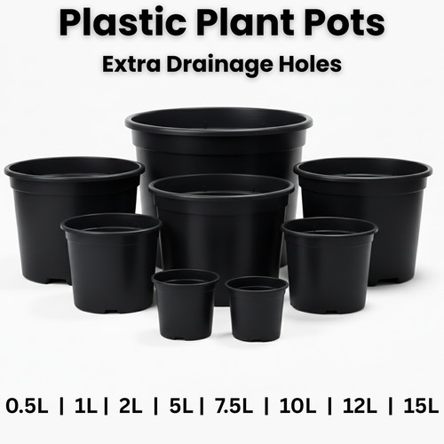 Black plastic plant - black, pots