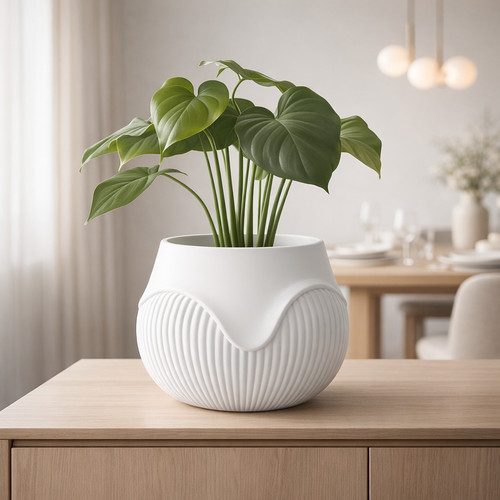 Wavy ribbed planter pot modern - ribbed,