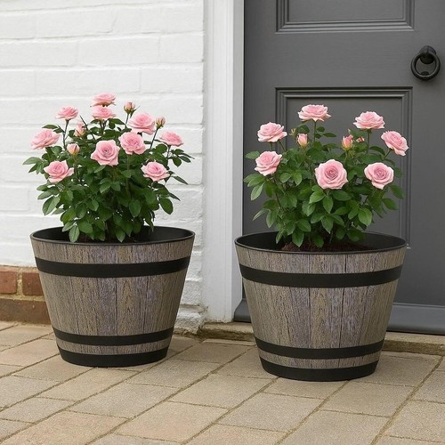 2pc plastic whiskey barrel - plastic,